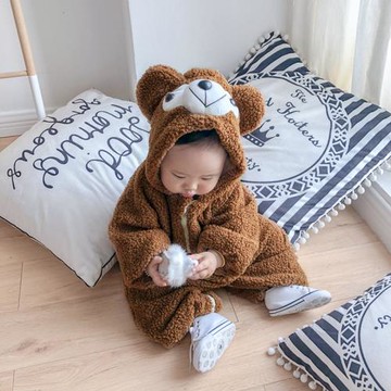 可愛嬰兒保暖哈衣寶寶加棉連體衣夾棉外套加厚加絨外出抱衣春秋冬