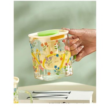 小清新玻璃涼水壺耐高溫帶刻度家用大容量泡茶壺耐熱冷水壺高顏值