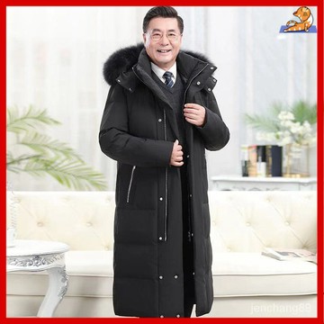 中老年男裝 爸爸衣服 外套男 男士秋冬冬季冬天絨毛保暖防寒鴨絨長版輕羽絨外套 中老年羽絨服男爸爸裝冬季新款長款043