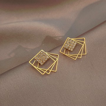 幾何方塊鑲鉆耳釘小眾設計感2021年新款潮耳環女氣質個性耳飾耳墜