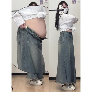 【🍇精選】大碼洋裝 100kg可穿 梨形身材半裙a字複古 牛仔魚尾半身裙 大碼胖mm顯瘦遮胯洋装 包臀裙 時尚百搭