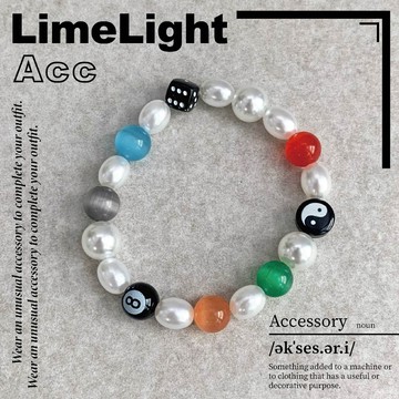 ☆LimeLight☆ 高級感 韓風 8號球 骰子 拼接 珍珠 串珠 美式 飾品 彈性 手鍊 手環 27