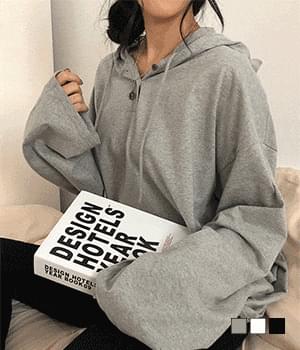 韓國空運 - Cotton Boxy hooded sweatshirt 長袖上衣