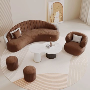 免運 網紅美容院沙發科技皮輕奢酒店辦公室休息區接待沙發弧形現代簡約114M