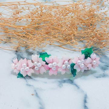 好質感粉色櫻花金屬彈簧髮夾 時尚寶石膠樹脂髮夾