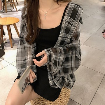 韓版慵懶風寬鬆格子防曬外套【J161】