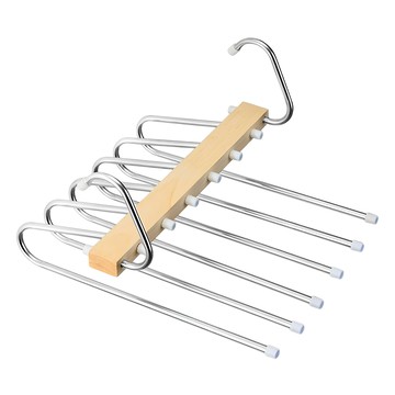 西格傢飾 居家不鏽鋼多功能實木鵝型多層折疊褲架  1個  原木色