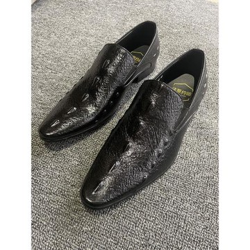 新款尖頭皮鞋男一腳蹬真皮英倫風潮鱷魚紋真皮商務正裝男款皮鞋子