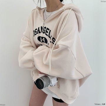 拉鏈衛衣女士連帽年女裝寬鬆春秋冬加厚加絨外套薄款