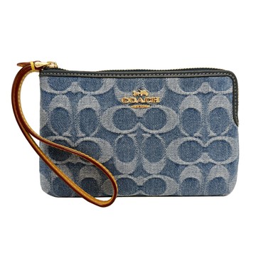 COACH C LOGO牛仔零錢手拿包(牛仔藍)