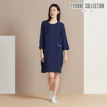 YVONNE 以旺傢飾 雙層棉七分袖洋裝-丈青