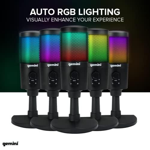 Gemini Sound GSM-100 PC Computer USB Condenser Microphone with RGB LED Lights, Headphone Jack, Volume and Background Noise Reduction Controls for Live