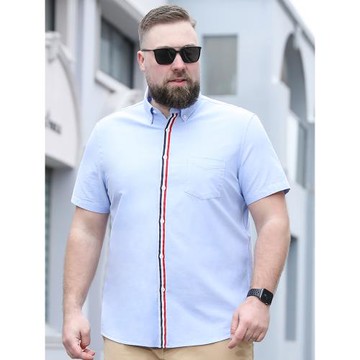 百勝狐大碼男裝純棉短袖襯衣商務休閑加肥大肚子襯衫夏季新款半袖