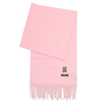 MOSCHINO 50124 M5293 經典電繡小熊LOGO羊毛流蘇圍巾.粉