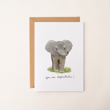 動物插畫卡片 大象 萬用卡 生日卡片 感謝卡 藝術卡 賀卡 小象