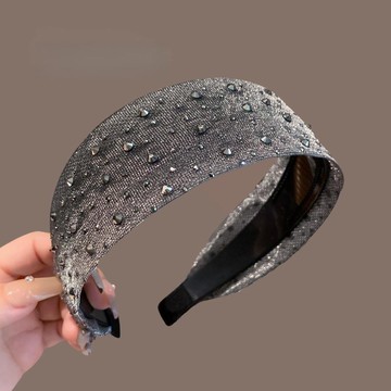臺灣嚴選閃耀複古灰色高顱頂髮箍女2025年新款水鑽寬邊壓髮頭箍氣質壓髮卡