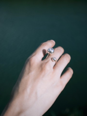 純銀-雙球冰淇凌戒-開放可調式戒指