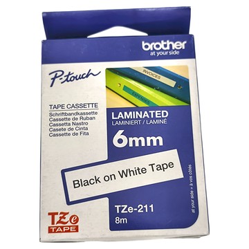 兄弟牌標準黏性護貝標籤帶 PT系列標籤機適用 防水耐熱耐磨  白底黑字  8m