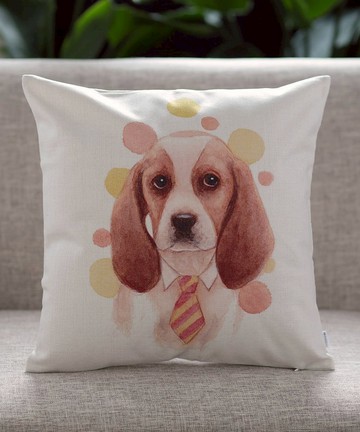 天然亞麻材質 抱枕套 柔軟觸感 查理士王小獵犬 領帶款