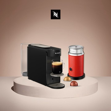 【Nespresso】臻選厚萃 Vertuo UP 全自動膠囊咖啡機 醇萃黑 + 紅色奶泡機組合 (贈咖啡組+膠囊折扣金)