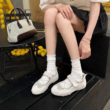 運動鞋女款2025新款夏季爆款透氣網面軟底淺口復古戶外百搭休閑鞋