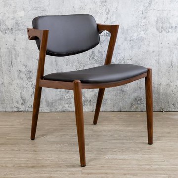 Boden-諾拉黑色皮面扶手餐椅/單椅/休閒椅/洽談椅/商業椅-胡桃色