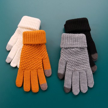 手套冬女可愛保暖加絨防寒韓版學生觸屏針織提花保暖手套男騎行