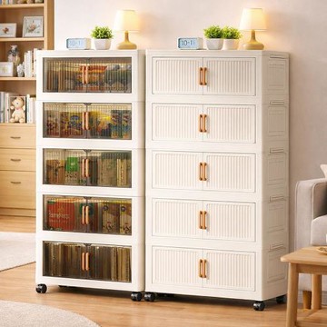 【AOTTO】58面寬五層摺疊附輪雙開門收納櫃(書櫃 置物櫃 收納櫃 收納箱 折疊箱)