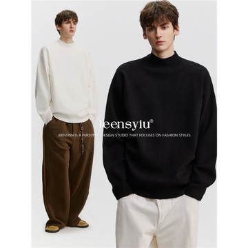 羊毛混紡半高領加絨加厚毛衣男冬季中領內搭上衣針織打底衫保暖衣