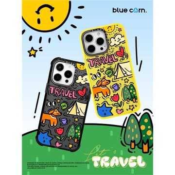 【bluecorn】藍色苞米旅行小狗插畫師涂鴉帳篷狗狗適用蘋果于iPhone 16/15/14/13/pro/max鏡面防摔磁吸手機殼
