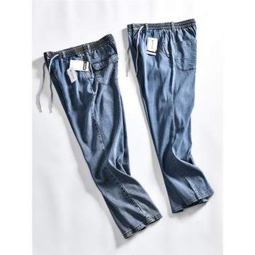 ODM公司單！柔軟舒適！外貿男裝尾貨春季休閑松緊腰直筒牛仔長褲