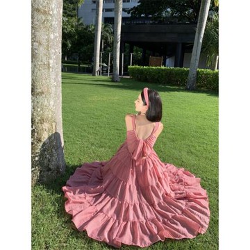 法式浪漫初戀甜美吊帶連衣裙女夏季高級感露背氣質海邊度假風裙子