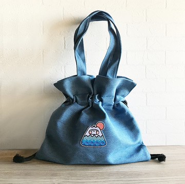 富士山 刺繡 丹寧帆布 束口 提包 客製化