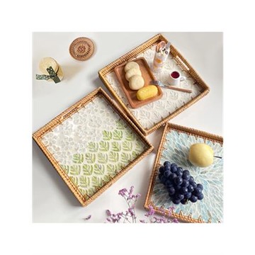 籐編貝殼創意托盤-正方形2件套組