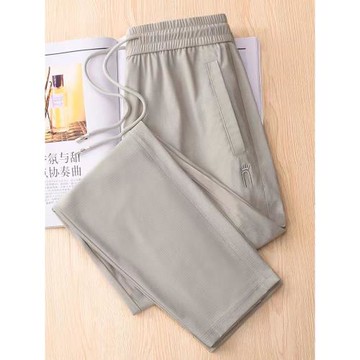 (免運)卡其色冰絲運動褲女夏季新款松緊薄款垂感休閑直筒褲寬松速干衛褲
