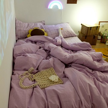 ins北歐水洗純棉四件套100全棉無印床單床笠被套3宿舍床上三件套4