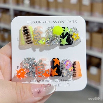 ✨Hannah✨歐美海外短款法式闇黑鴨嘴美甲手工穿戴甲純手工穿戴甲 W9KJ