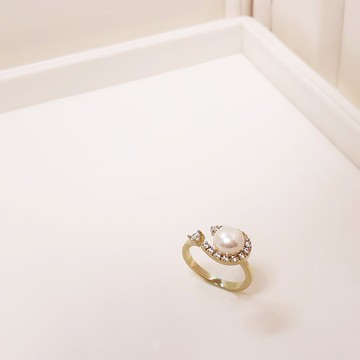 幸運馬蹄青銅色珍珠黃銅戒指/輕珠寶 造型戒指 黃銅飾品 開口戒指