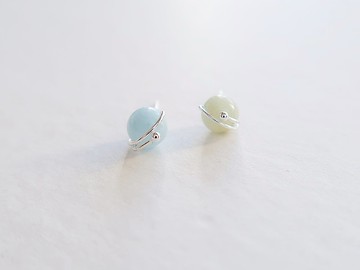 925純銀 星球 摩根石 耳環 或 耳夾 一對 (2色)
