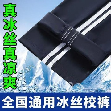 藏藍色冰絲校服褲子夏薄款小學初中高中生藏青色二條杠兩條杠校褲
