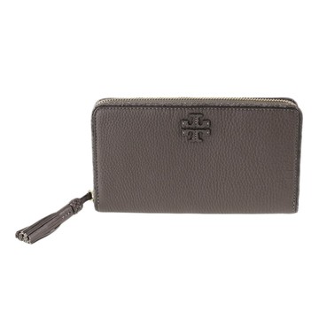 TORY BURCH - 編織飾邊皮革拉鍊長夾 (岩石灰)