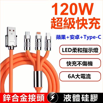 家護保｜【120W三合一充電線】 安卓/Type-C 一拖三充電線  typec充電線