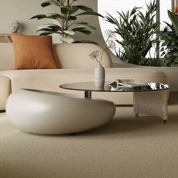 免運 客廳茶幾 客廳桌 奶油風茶幾 奶油風圓形旋轉茶幾客廳簡約茶桌輕奢意式創意網紅家用小戶型極簡 小戶型茶幾