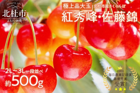 極上品大玉・さくらんぼ 2L～3L一段並 約500g／毎日農業記録賞・全国最優秀賞受賞