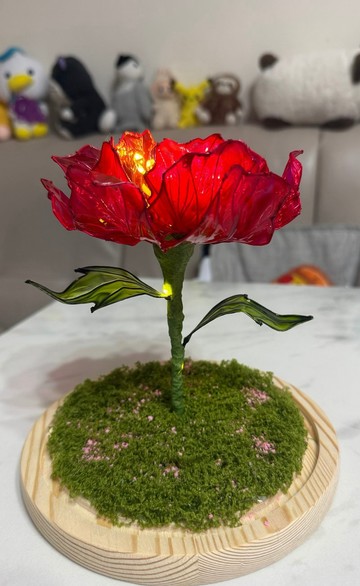 牡丹盛開 Peonies in full bloom 水晶花 玻璃燈罩 花朵亮燈 手工