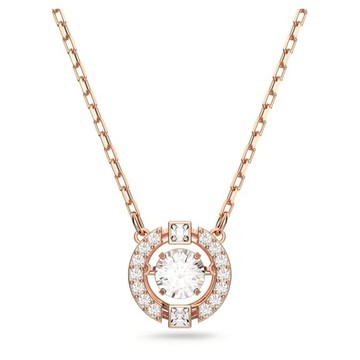 【Swarovski 施華洛世奇】Swarovski Sparkling Dance 項鏈 (圓形切割 白色 鍍玫瑰金色調)(5272364)