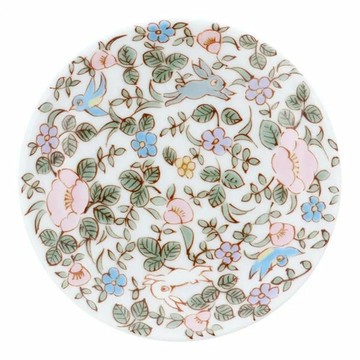 日本製 九谷藝術小盤 花與兔子 川合孝知監修 小皿 點心盤 飾盤 禮物＊夏日微風＊