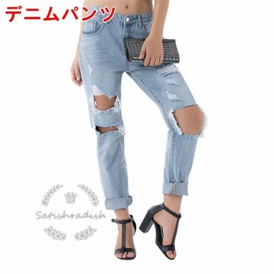 デニムパンツ ダメージデニム レディース カジュアル ジーンズ ボトムス おしゃれ ジーパン 九分丈 Gパン 女子 個性 欧米風 通販 Lineポイント最大get Lineショッピング