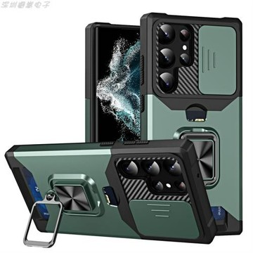 適用三星s21Plus鎧甲指環支架手機殼s21Ultra推窗鏡頭全包插卡套