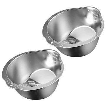 EDISH 304不銹鋼斜底瀝水盆 廚房多功能瀝水籃 水果蔬菜瀝水  27 x 27 x 12.5cm  silver  1個